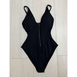 TAE‎ One Piece Sculpting Side Push-up Swimsuit Hi Cut Sz S Black - Front Zipper